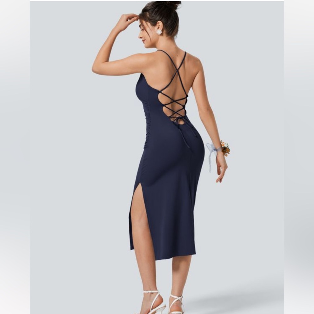SoftlyZero™ Airy Crossover Ruched Lace Up Bodycon Cool Touch Dress